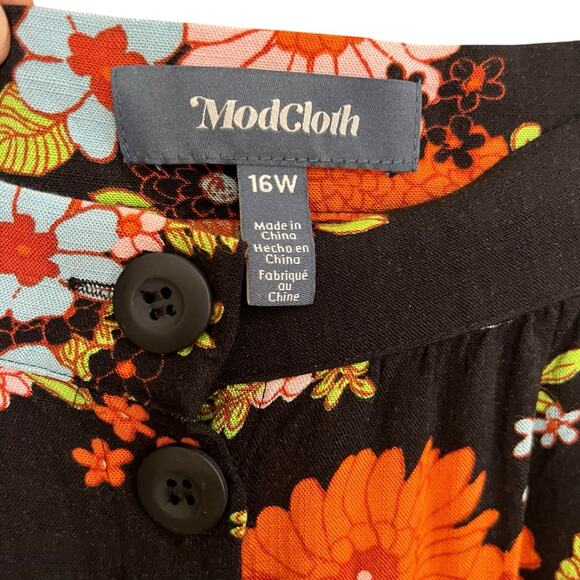 ModCloth | Black Floral Button Midi Skirt 16W NWT Cottagecore Prairie Fairy - Picture 5 of 7